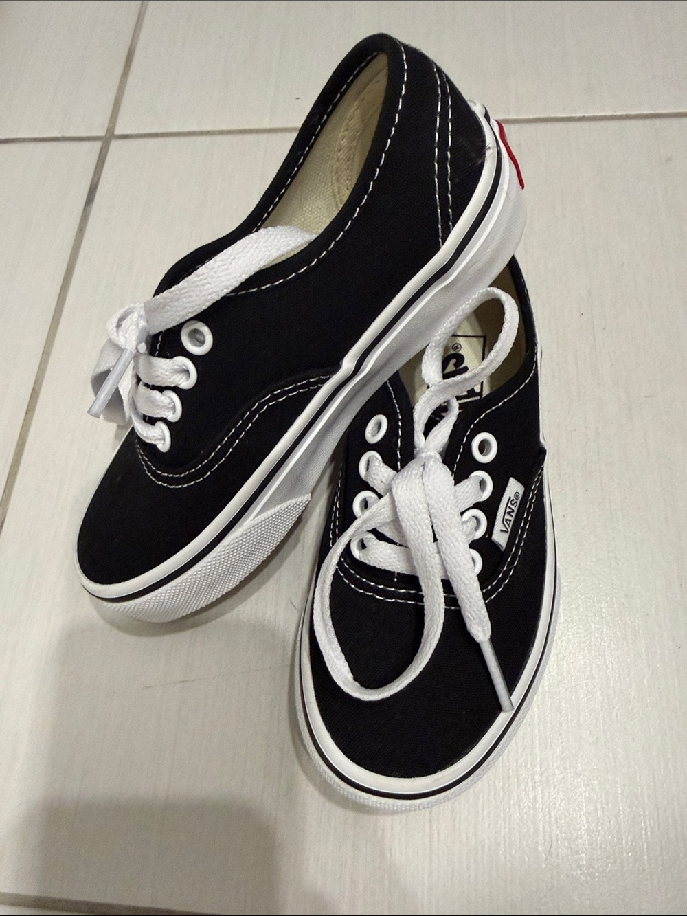 Vans Kids Black Canvas Lace-Up Sneakers with White Trim